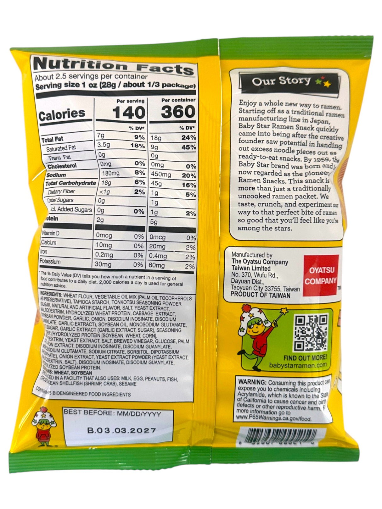 BABY STAR CRUNCHY RAMEN SNACK STRIPS - TONKOTSU (2.46oz)