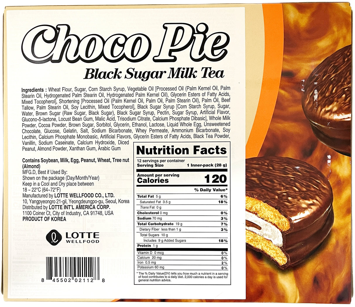 LOTTE CHOCO PIE 12PK - BLACK SUGAR MILK TEA