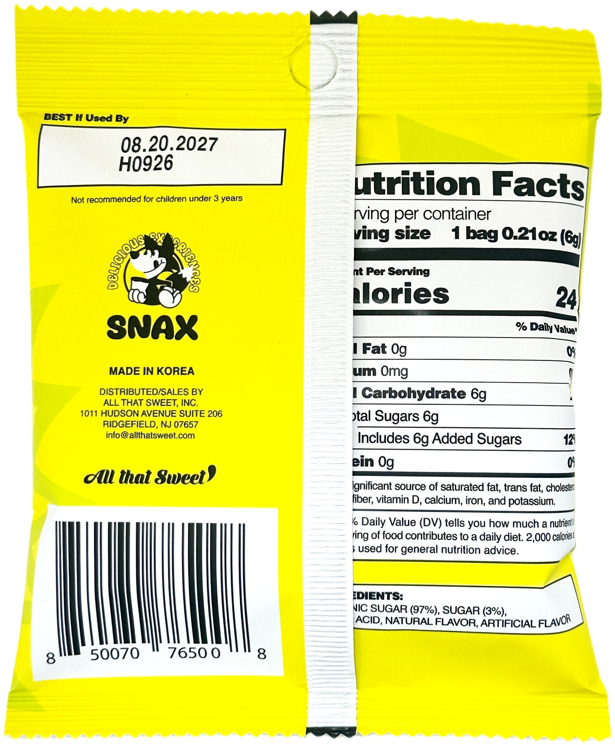 SNAX COTTON LOLLY - LEMON SOUR (.21oz)