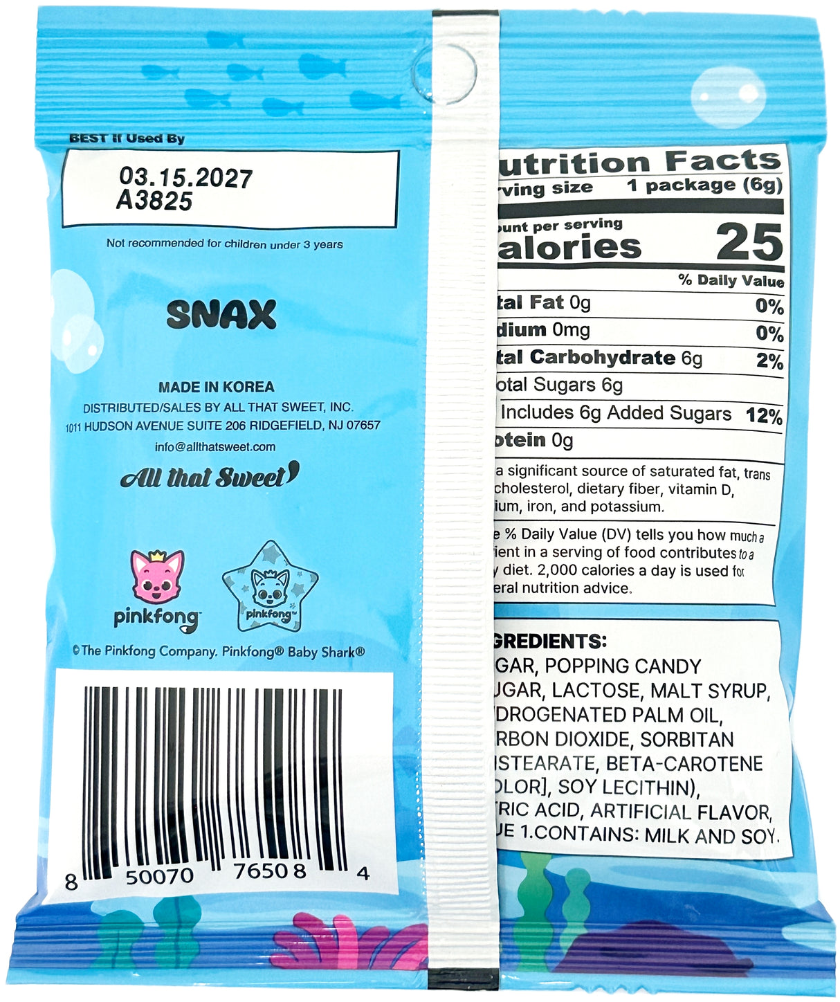 SNAX BABY SHARK COTTON LOLLY - SODA WITH POPPING CANDY (.21oz)