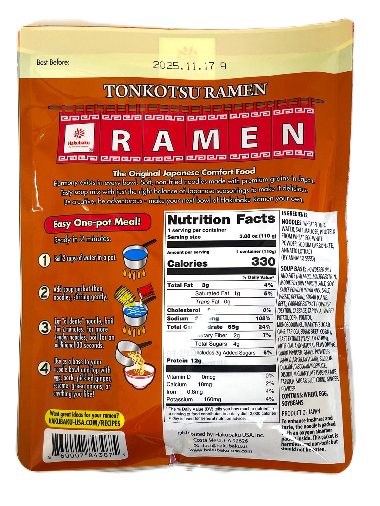 HAKUBAKU RAMEN NOODLE SOUP - TONKOTSU (3.88oz)