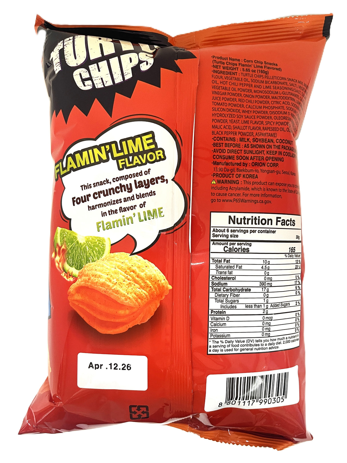 ORION TURTLE CHIPS - FLAMIN' LIME (5.64oz)