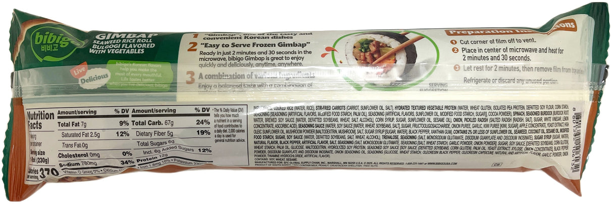 BIBIGO FROZEN GIMBAP - BULGOGI & VEGETABLE (8.11oz)