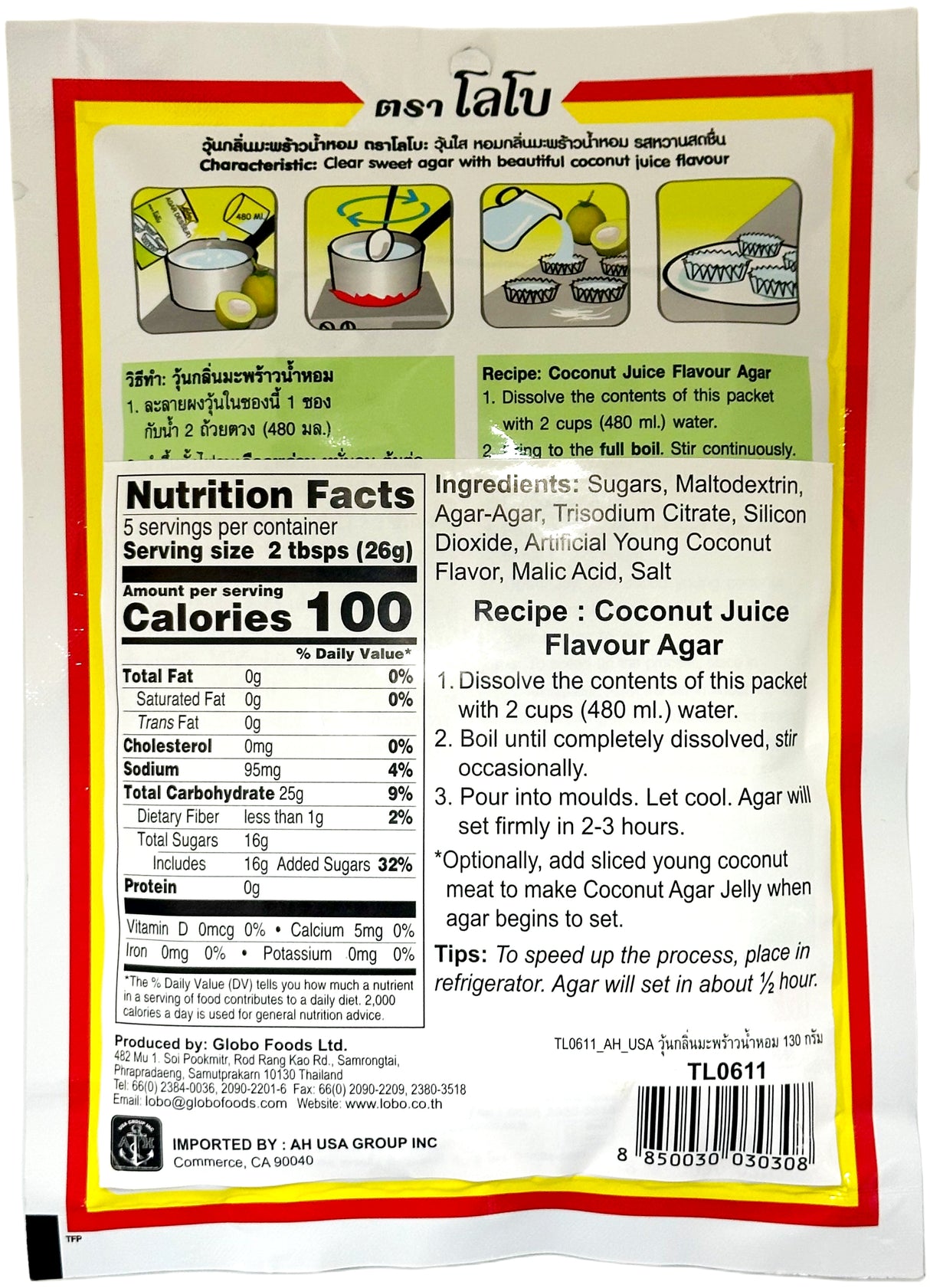 LOBO AGAR DESSERT MIX - COCONUT JUICE (4.55oz)