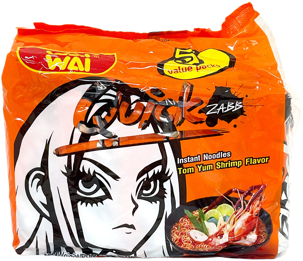 WAI WAI QUICK ZABB NOODLE 5PK - TOM YUM SHRIMP