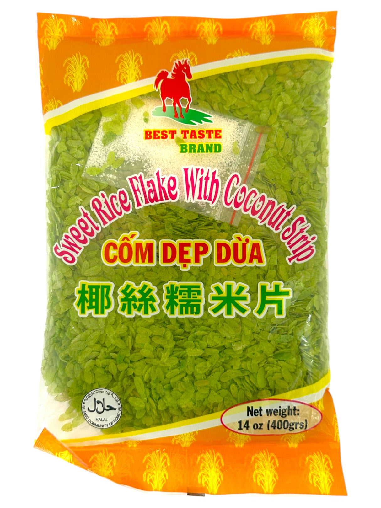 BEST TASTE SWEET RICE FLAKE WITH COCONUT STRIPS - GREEN (14oz)