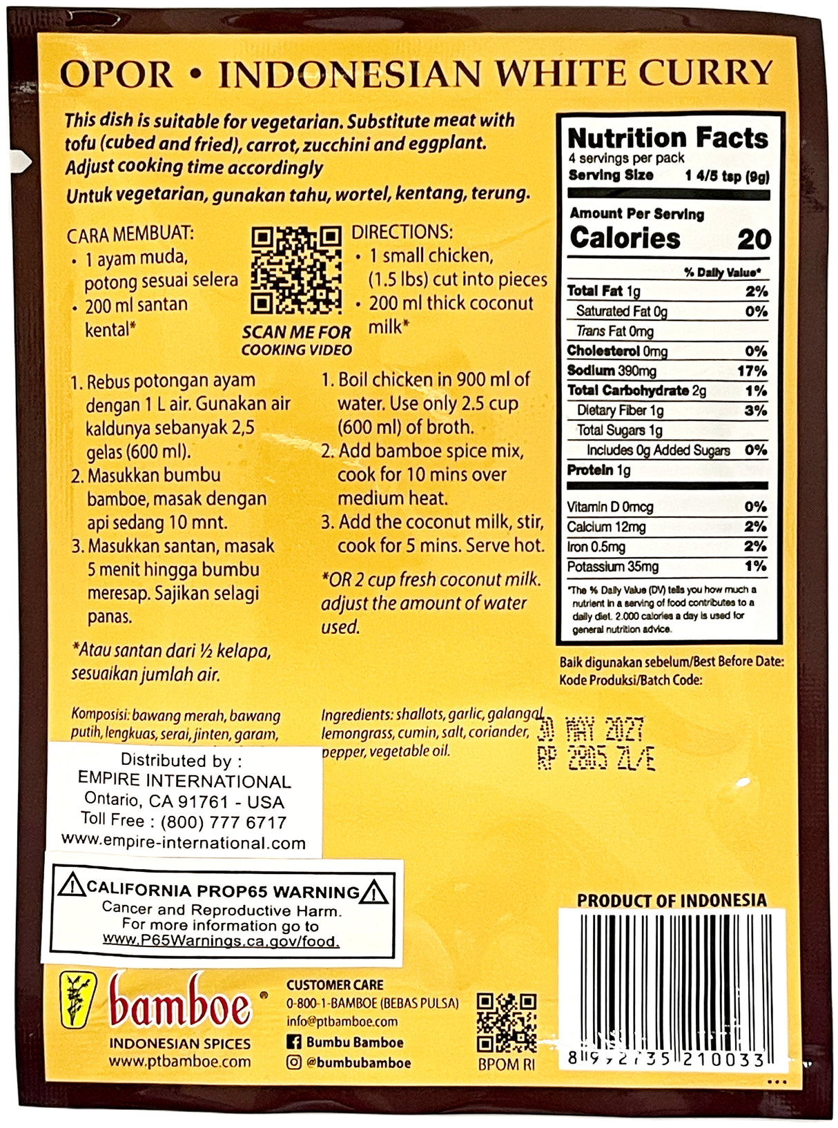BAMBOE SPICE MIX - OPOR WHITE CURRY (1.2oz)