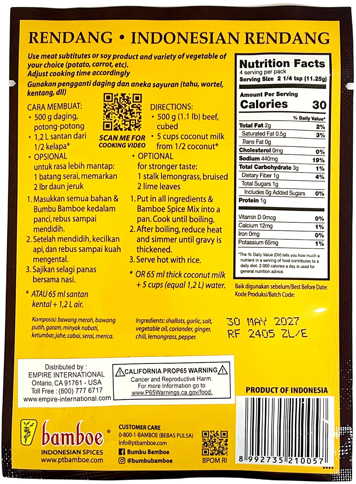BAMBOE SPICE MIX - RENDANG (1.6oz)