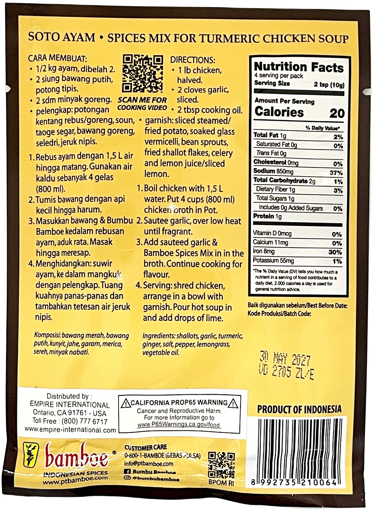 BAMBOE SPICE MIX - SOTO AYAM (1.4oz)